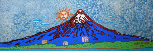 草間彌生　「七色の富士(青色)」木版画 エディション10番代　石森画廊